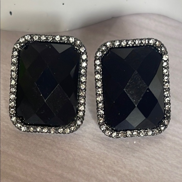 Ralph Lauren Black Statement  Clip Earrings with Halo Desig - Picture 5 of 7